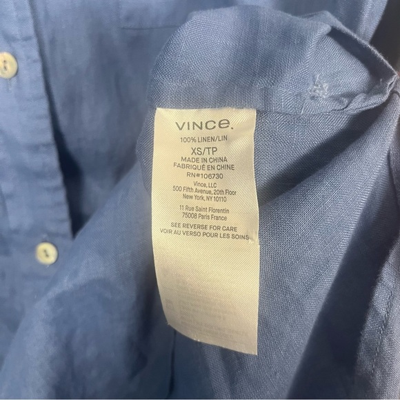 Vince Linen Easy Button-Front Shirt in cadet blue size XS - Picture 5 of 7